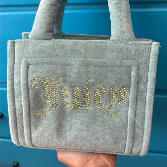 Juicy Couture Mini Spender tote bag top handle blue velour Y2K rhinestones bling - Picture 16 of 16